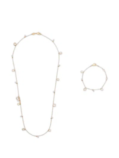 Swarovski Una Angelic Strandage Crystal-pearl Necklace (set Of Two) In Silver