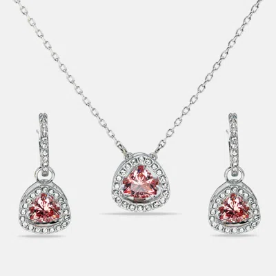 Pre-owned Swarovski Una Crystals Silver Tone Earring Necklace Set