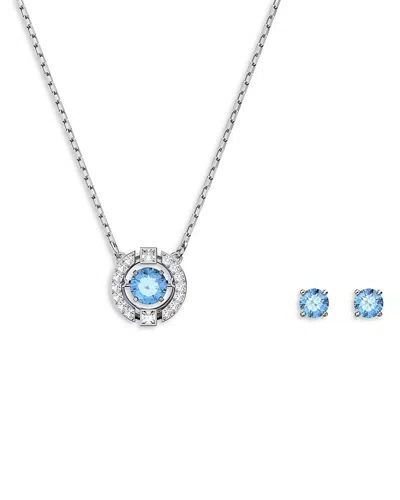 Swarovski Sparkling Dance Round Cut Rhodium Plated Set In Blue