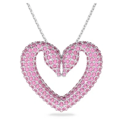 Swarovski Women's Una Rhodium-plated Crystal Heart Pendant Necklace In Pink
