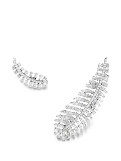 Swarovski Vienna Feather Asymmetric Earrings In Silver