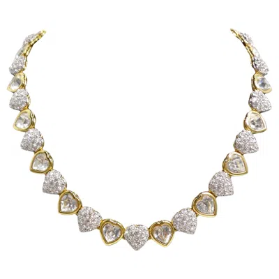 Pre-owned Swarovski Vintage 14k Gold Plated Crystal Heart Choker In Multi