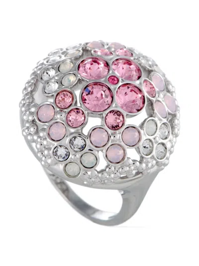 Pre-owned Swarovski Vintage 18k White Gold Crystal Flower Ring In Silver