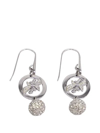 Pre-owned Swarovski Vintage Butterfly Pave Dangle Earrings In Silver