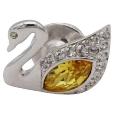 Pre-owned Swarovski Vintage Classic Iconic Vivid Swan Citrine Crystals Silver Brooch Pin In Multi