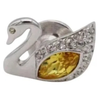 Pre-owned Swarovski Vintage Classic Iconic Vivid Swan Citrine Crystals Silver Brooch Pin In Multiple