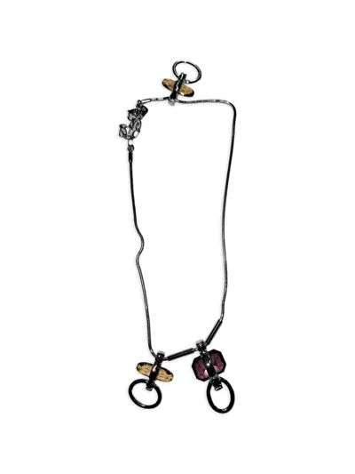 Pre-owned Swarovski Vintage Crystal-pendant Earrings And Necklace Set In Silver