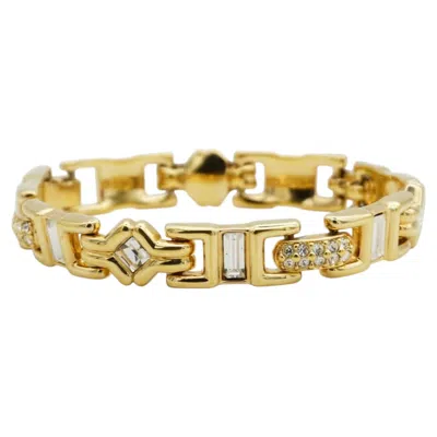 Pre-owned Swarovski Vintage Gold Tennis Crystals Openwork Interlocked Modernist Bracelet In Multi