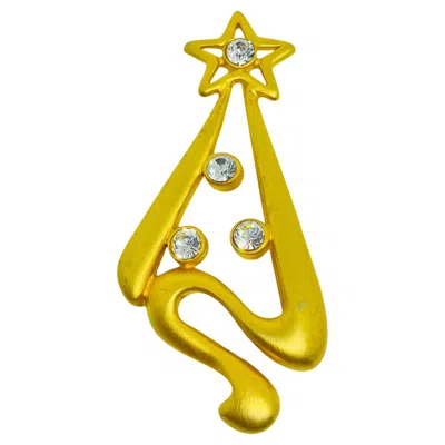 Pre-owned Swarovski Vintage Matte Gold Tone Rhinestones Christmas Tree Designer Brooch In Multi