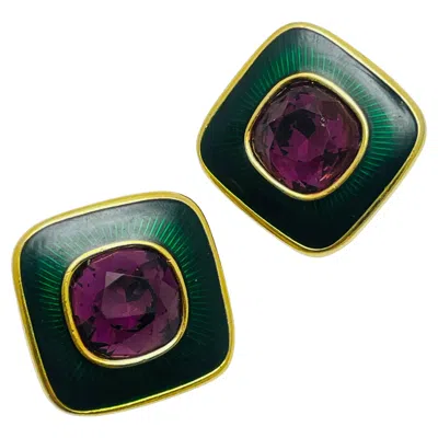 Pre-owned Swarovski Vintage Sal  Gold Plated Enamel Crystal Designer Clip On Earrings In Multi