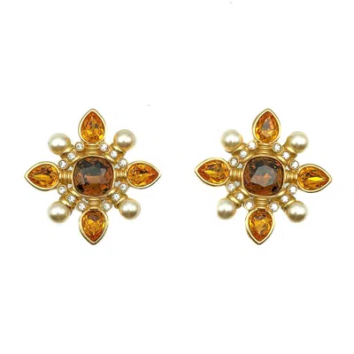 Pre-owned Swarovski Vintage  Cruciform Topaz & Citrine Earrings 1980s In Brown