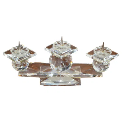Pre-owned Swarovski Vintage  Faceted Crystal Triple Pin Candlesticks Art Deco Style 1970 In Gray