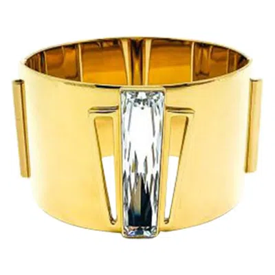 Pre-owned Swarovski Vintage  Gold & Crystal Cuff Bracelet 1980s