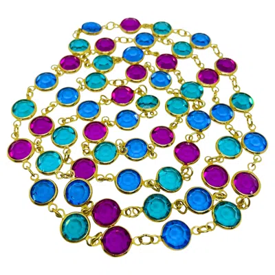 Pre-owned Swarovski Vintage  Gold Bezel Pink Blue Teal Crystal Link Necklace