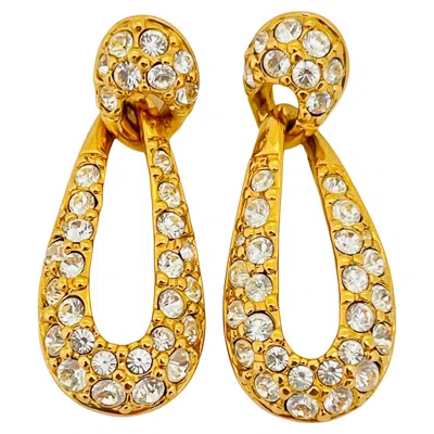 Pre-owned Swarovski Vintage  Gold Crystal Dangle Drop Designer Runway Earrings In Multi