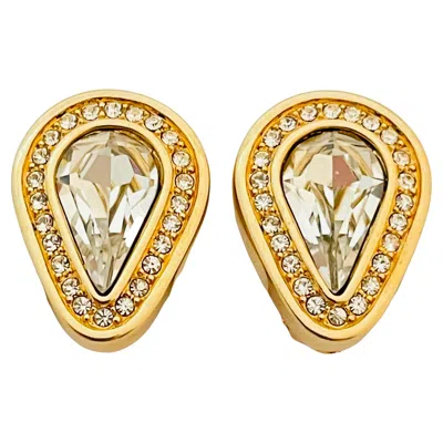 Pre-owned Swarovski Vintage  Gold Crystal Designer Runway Clip On Earrings In Multi