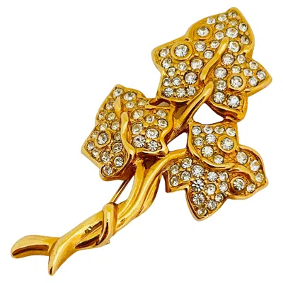 Pre-owned Swarovski Vintage  Gold Crystal Flower Brooch In Multi