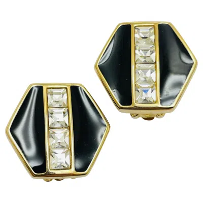 Pre-owned Swarovski Vintage  Signed Gold Plated Crystals Enamel Designer Clip On Earrings In Multi