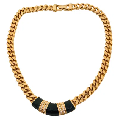 Pre-owned Swarovski Vintage  Signed Sal Gold Chain Enamel Rhinestones Designer Necklace In Multi