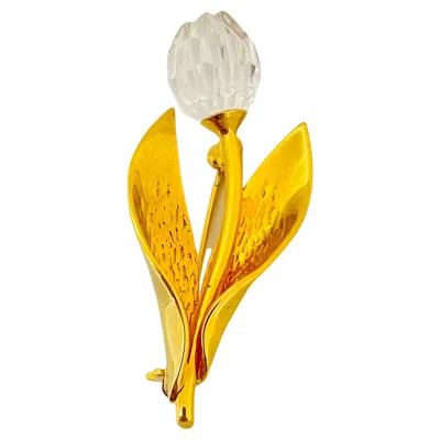 Pre-owned Swarovski Vintage  Swan Signed Gold Crystal Tulip Flower Designer Brooch In Multi