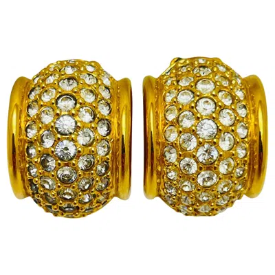 Pre-owned Swarovski Vintage  Swan Signed Gold Plated Crystals Designer Clip On Earrings In Multi