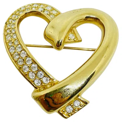 Pre-owned Swarovski Vintage  Swan Signed Gold Plated Crystals Heart Designer Brooch In Multi