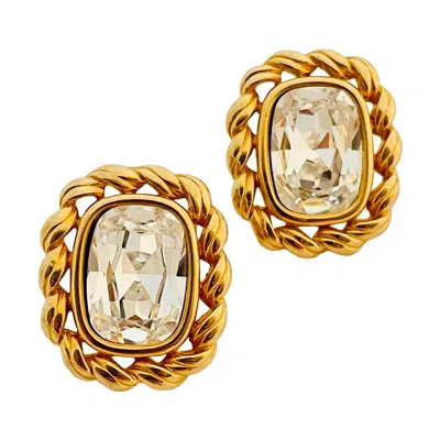 Pre-owned Swarovski Vtg Sal  Gold Crystal Earrings Designer Runway In Multi