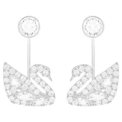 Pre-owned Swarovski White Swan Lake Sparkling Crystals Drop Pierced Earrings Jackets Bnwt