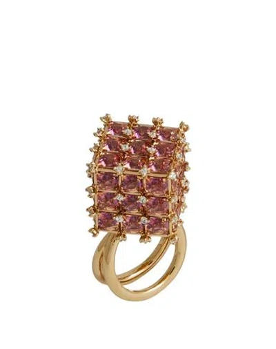 Swarovski Woman Ring Pink Size 8.5 Metal,  Crystal