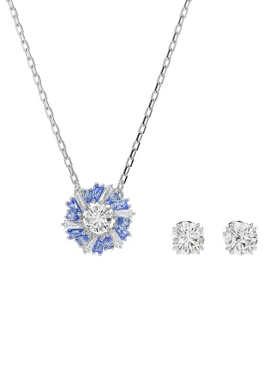 Swarovski Women's Idyllia Silvertone &  Crystal Flower Pendant Necklace & Earrings Set In White
