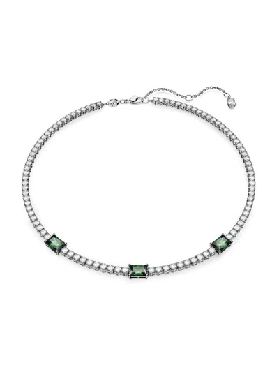 Swarovski Women's Matrix Rhodium-plated & Crystal Tennis Necklace In Green