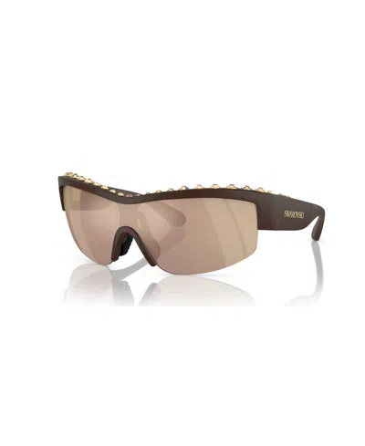 Swarovski Half-rim Shield-frame Sunglasses In Brown