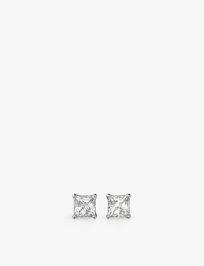Swarovski Womens White Attract Square Rhodium-plated And Crystal Stud Earrings