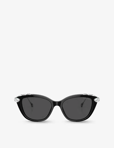 SWAROVSKI WOMENS BLACK SK6010 CAT-EYE FRAME ACETATE SUNGLASSES