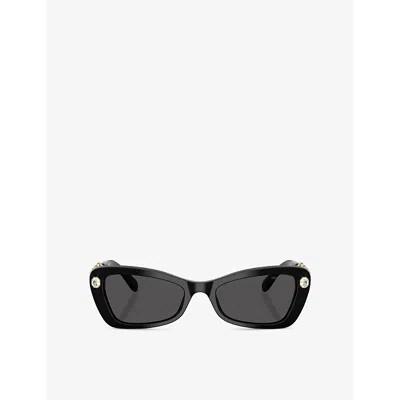 SWAROVSKI WOMENS BLACK SK6033 IRREGULAR-FRAME ACETATE SUNGLASSES