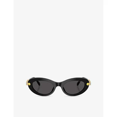 Swarovski Womens Black Sk6042 Oval-frame Acetate Sunglasses
