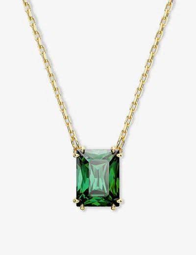 Swarovski Womens Green Matrix Brass And Baguette-cut Zirconia Pendant Necklace