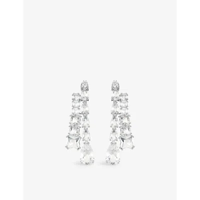 SWAROVSKI WOMENS CRYSTAL MATRIX DROP RHODIUM-PLATED BRASS AND ZIRCONIA EARRINGS