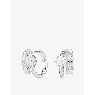 Swarovski Womens Matrix Rhodium-plated And Cubic Zirconia Hoop Earrings Silver