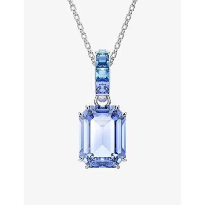 Swarovski Womens  Millenia Rhodium-plated Sterling-silver And Cubic Zirconia Pendant Necklace In Blue