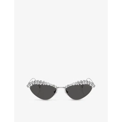 SWAROVSKI WOMENS SILVER SK7009 IRREGULAR-FRAME METAL SUNGLASSES