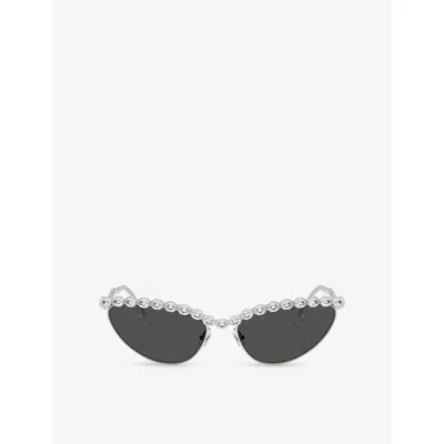Swarovski Womens Silver Sk7030 Cat Eye-frame Metal Sunglasses