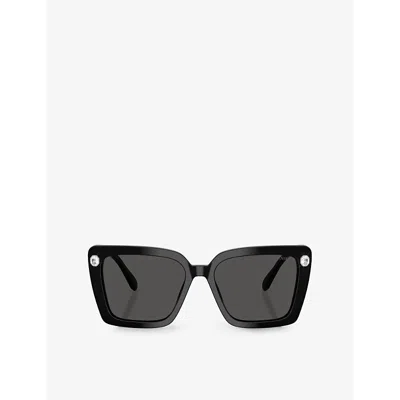 Swarovski Womens Sk6032 Square-frame Acetate And  Crystal Sunglasses Black