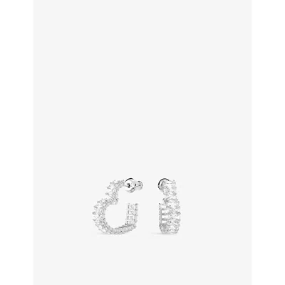 Swarovski Matrix Pierced Earrings Hoop Hrt S Rhodium Shiny White