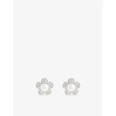 Swarovski Womens White Ariana Grande X  Flower Rhodium-plated Stud Earrings In Metallic