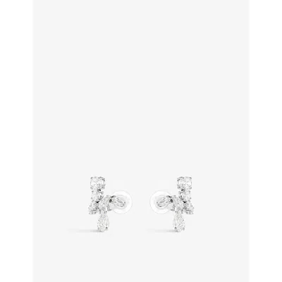 SWAROVSKI WOMENS WHITE MATRIX CRASH RHODIUM-PLATED AND CUBIC ZIRCONIA CLIP EARRINGS