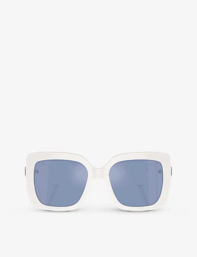 Swarovski Sk6001 Square-frame Acetate Sunglasses In Light Blue Mirror Silver