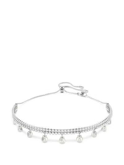 Swarovski X Ariana Grande Crystal-embellished Pearl-drop Necklace In Silver