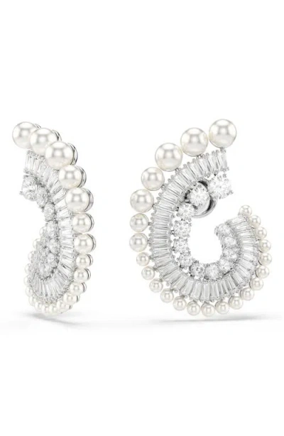 Swarovski X Ariana Grande Mixed-cut Cubic Zirconia & Faux Pearl Hoop Earrings