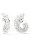 Swarovski Ariana Grande Imitation Pearl & Crystal Baguette Spiral Hoop Earrings In White/silver